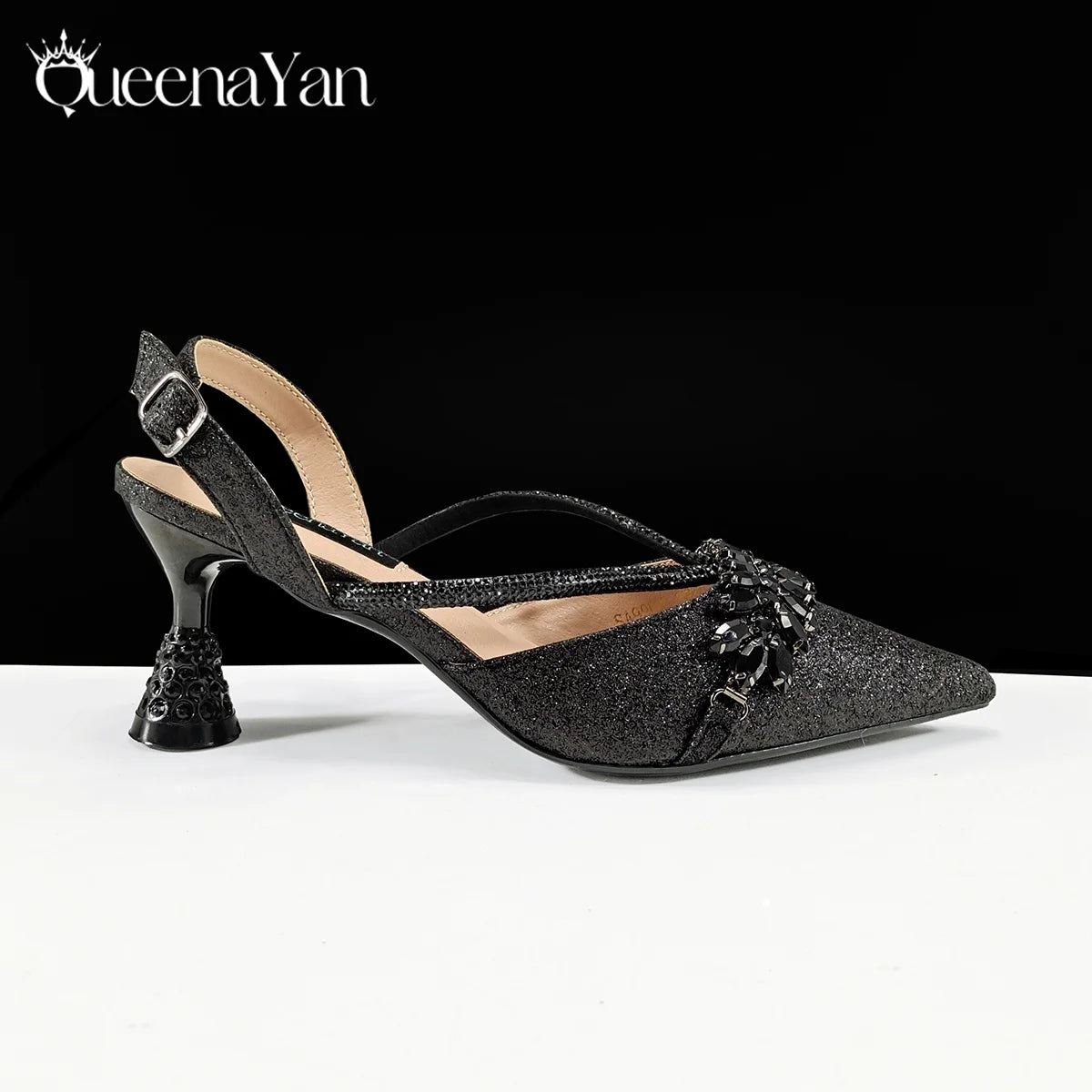 QueenaYan 2026 New Shiny Italian Fashion Pointed Toe Women Heel Fashion Rhinestone Decoration Pink Color Shoes And Bag Set