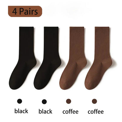 4 Pairs Women Socks Loose Socks Autumn Winter Japanese Style Ins Boneless Flat Seam Comfortable Mid Tube Cotton Socks Harajuku