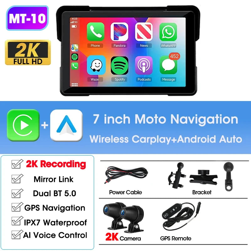 Jansite 5/7 inch Portable Carplay Motorcycle DVR GPS Navigation IPX7 Waterproof LCD Display For Wireless CarPlay Android Auto