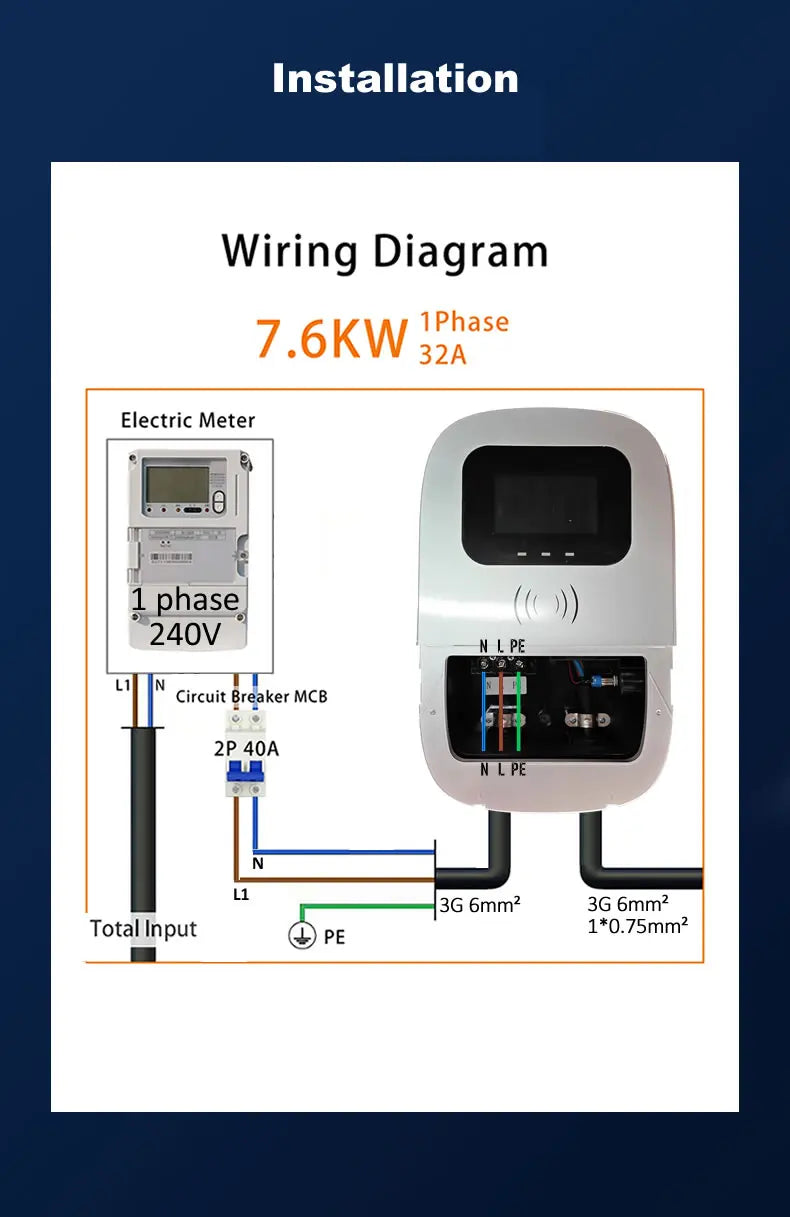 JIGU SAE J1772 EV Charger Type 1 Wallbox Electric Vehicle Charging Station EVSE 7KW 32A 220V 1 Phase Car Charger With Screen
