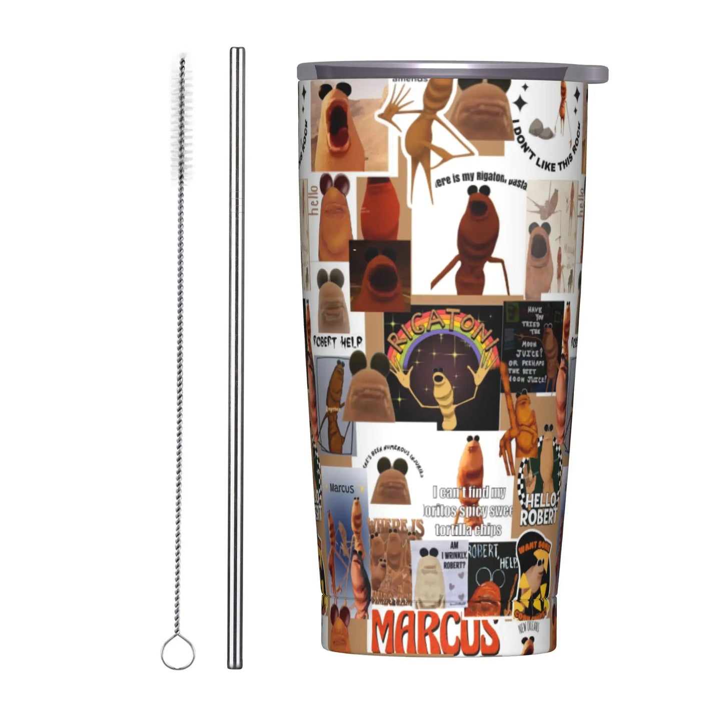 Marcus The Worm Christmas Meme  Tumbler With Straw  Stainless Steel Travel Mugs Double Wall Vacuum Insulated