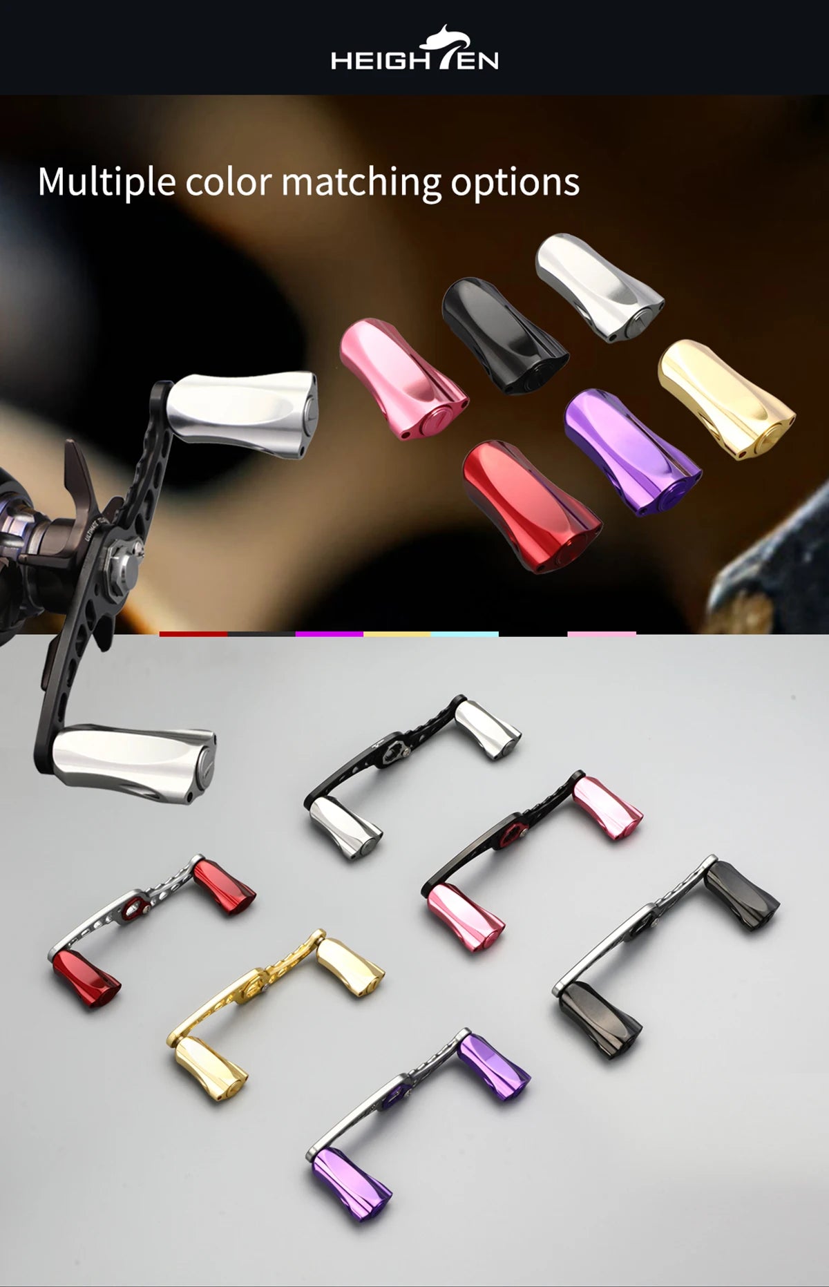 HEIGHTEN Baitcasting Reel Mod Kit Double Handle Center Distance 95mm +Diameter 21mm Knobs Lure Fishing Modification Accessories