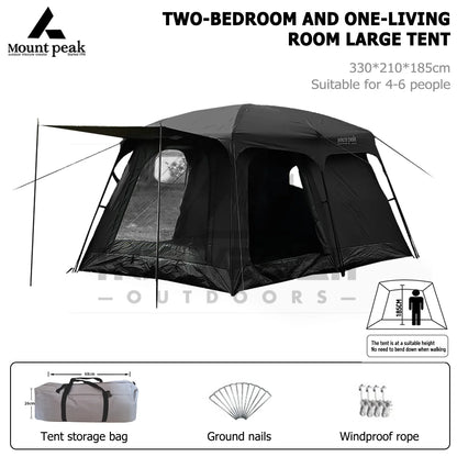 Mount Peak offers two-bedroom tents that can accommodate 5-8 people, and outdoor camping park family tents with sunshades.