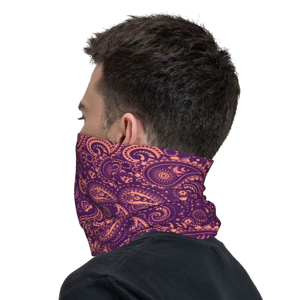 Custom Black Bandana Pattern Bandana Neck Gaiter for Hiking Cycling Women Men Wrap Scarf Paisley Style Headband Warmer
