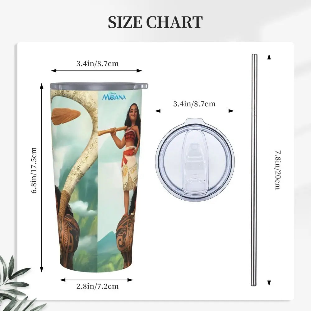 Moana and Pua Cartoon Movie Insulated Tumbler with Straws Stainless Steel Coffee Mugs Double Wall Car Bottle Cups 20oz