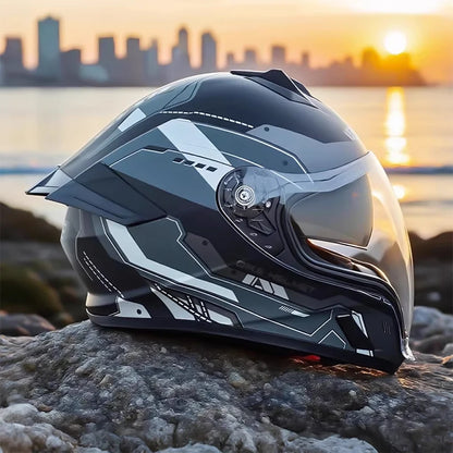 Adult Full Face Motorcycle Helmet Modular 3C DOT Certified Dual Sunshade Anti-UV Quick Release Buckle Crash Helmet