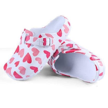 Women's Heart Print EVA Clogs Comfortable Lightweight Slip-On Sandals Soft Sole Ideal for Beach Garden Lab Surgical Work