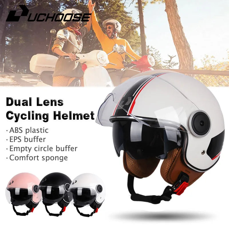 UCHOOSE 3/4 Open Face Motorcycle Helmets With For Men Women Vintage  Moto Bike Cascos Scooter Protective helmets