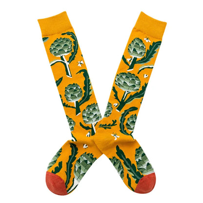 Socks Women's High Tube Calf Knee-length Socks Retro Illustration Art Abstract Street Autumn and Winter Cotton Socks High Sock