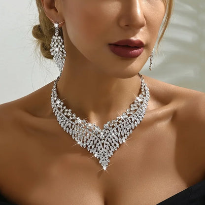 3PC Women's Fashion Trend Starry Sky Conical Leaf Necklace Earrings Jewelry Set Wedding Banquet Party Festival Jewelry Gifts