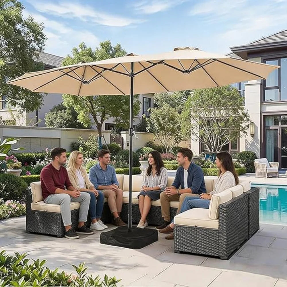 15ft Patio Umbrella with Base Included, Outdoor Double-Sided Rectangular Umbrella with Crank Handle, Large Standing,Customized