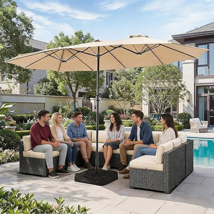 15ft Patio Umbrella with Base Included, Outdoor Double-Sided Rectangular Umbrella with Crank Handle, Large Standing,Customized