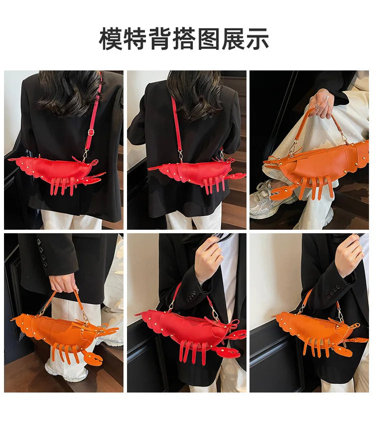 Young Girls Lobster Shape Crossbody Bag Solid Color Pu Leather Handbag Cute Creative Funny Bag Casual Toy Cross Body Phone Bag