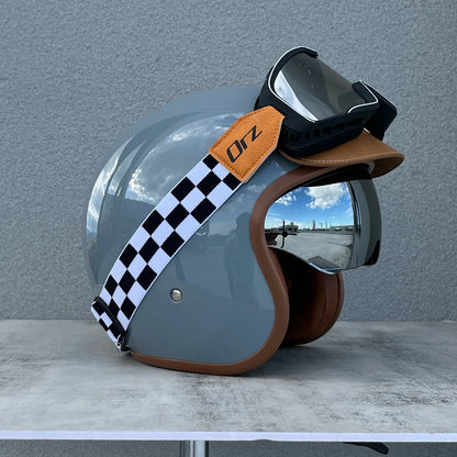 Orz Motorcycle Retro Helmet Men's and Women's Motorcycle Safety Helmet Electric Car Four Seasons 3/4 Half Helmet Scooter