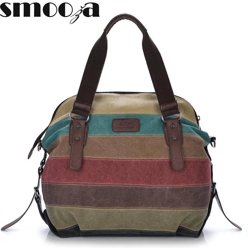 Canvas Totes Striped Womens Handbag 2021 Patchwork Rainbow Shoulder Bag Fashion Female Casual Crossbody Bag Sac A Main