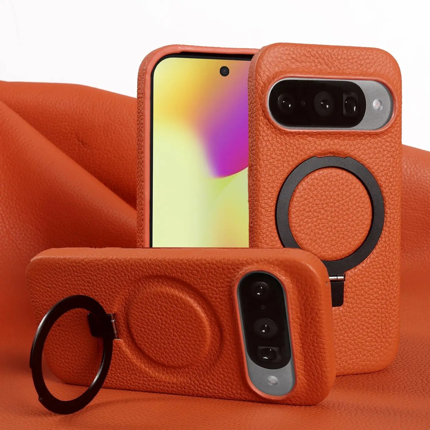 Magnet Ring Stand Phone Case For Google Pixel 10 Pro 9Pro 8A 7Pro 6pro 5A Cover Genuine Leather Case Magnetic Back Cover Cases