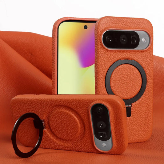 Magnet Ring Stand Phone Case For Google Pixel 10 Pro 9Pro 8A 7Pro 6pro 5A Cover Genuine Leather Case Magnetic Back Cover Cases