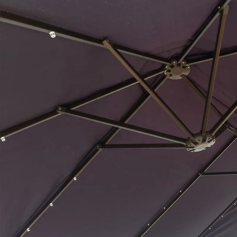 L  New Design Outdoor LED  Solar Powered Parasol 15ft Large Patio Garden Porch Double-sided Umbrella Table Twins Parasol