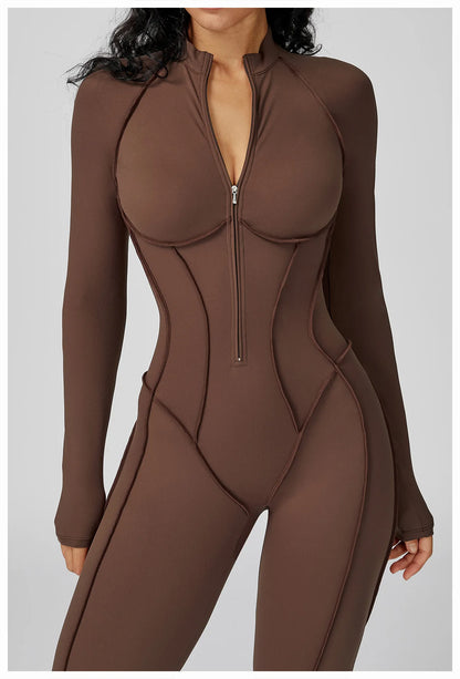 Yoga Bodysuit Long Sleeved Women's Tracksuits Gym Zipper Jumpsuits Sports Workout High-intensity Fitness One-piece Tights Suit