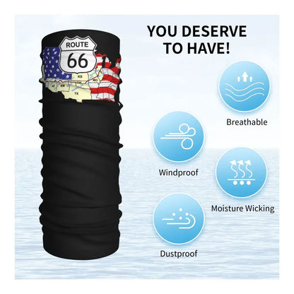 Custom Travel Motorcycle Ride Route 66 Bandana Winter Neck Warmer Windproof Wrap Face Scarf for Hiking Highways Gaiter Headband