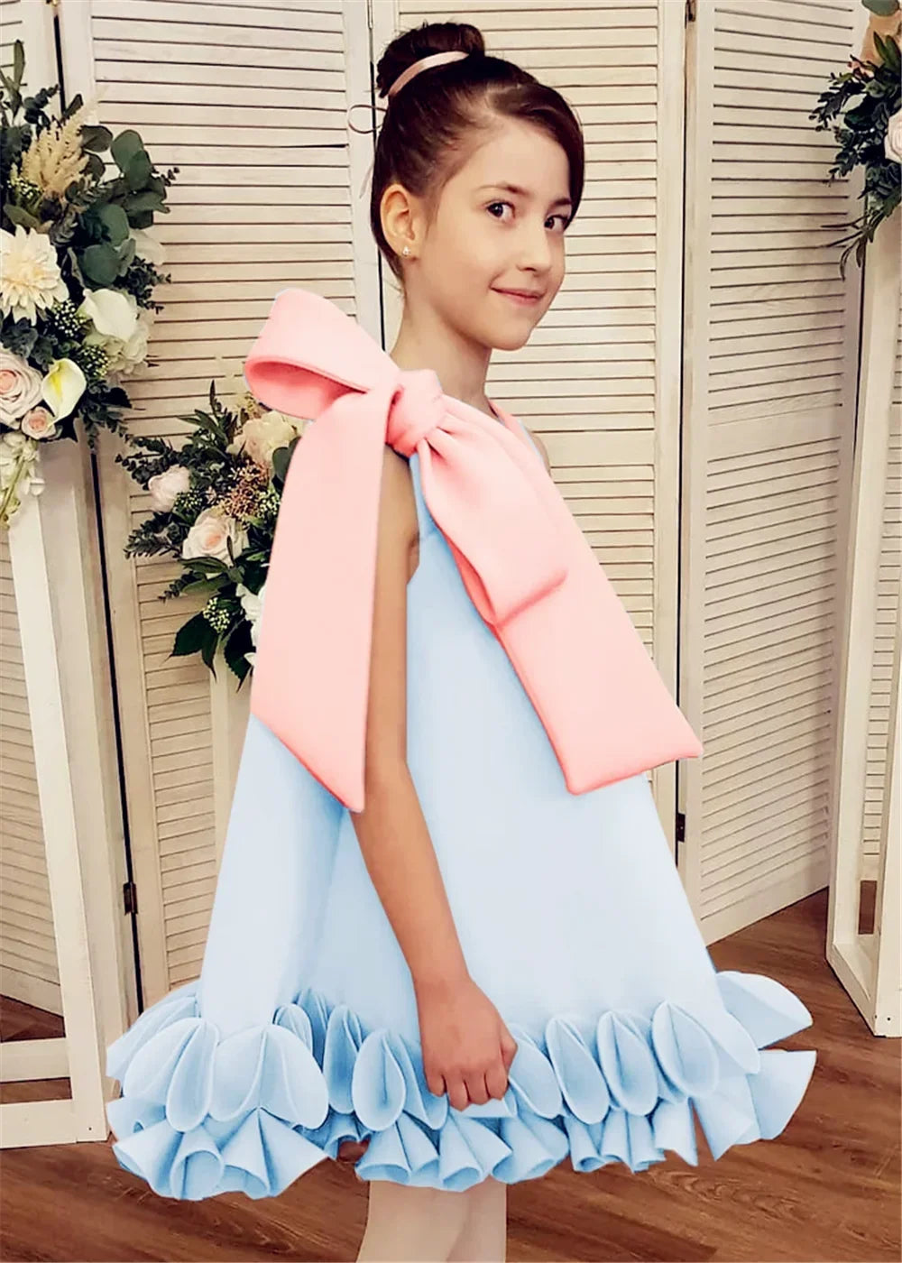 Lovely White Satin Flower Girl Dress for Wedding Dresses Little Princess Bow Kids Birthday Party Evening Customise Gowns