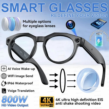 2026 New 4K HD AI Smart Glasses Chat GPT 800MP HD Camera Bluetooth Call 290mAh Battery 4GB Voice Assistant Control Smart Glasses