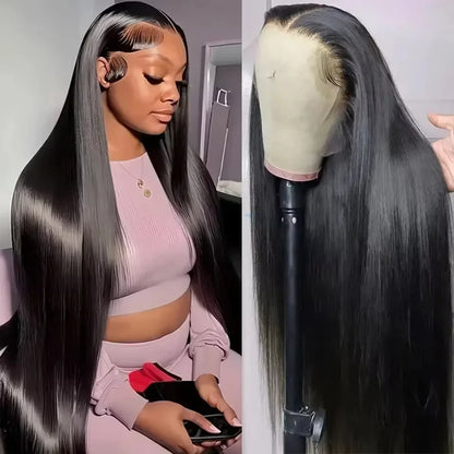 13×6 Lace Frontal Wig Straight 38 Inch 13×4 Brazilian Human Hair Pre Plucked Front Natural Black For Women 180 Density Sale