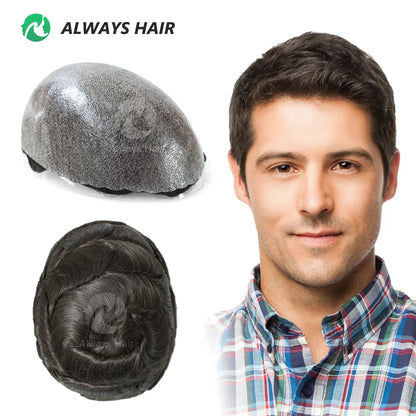 I SKIN Men's Capillary Prothesis 0.12-0.14mm Indian Human Hair 130% Hair Density Men Toupee 6x8 6x9 7x9 7x10 8x10 Size Wig Man