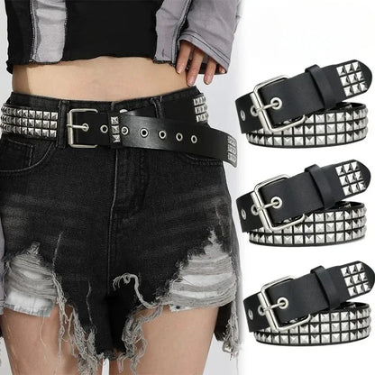 2025 New Square Bead Rivet Belt Metal Pyramid Belt Men and Women Punk Hardware Jeans Belt Y2K Belt Designer Belt Women's Belts