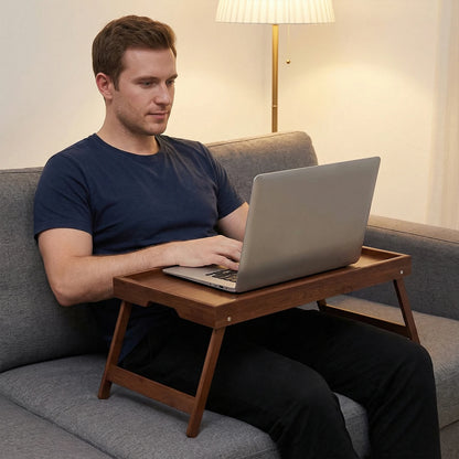 Portable Multifunctional Bamboo Bed Tray Table with Folding Legs Breakfast in Bed Tray for Sofa Serving Eating Working Reading