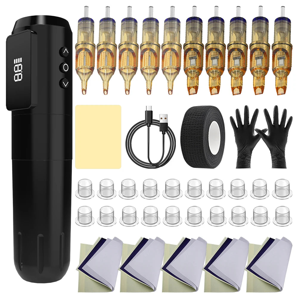 YILONG Wireless Tattoo Machine Or CompleteTattoo Pen Gun Kit With 1600MAH Power and LED Screen Rotary Tattoo Machine Pen Set