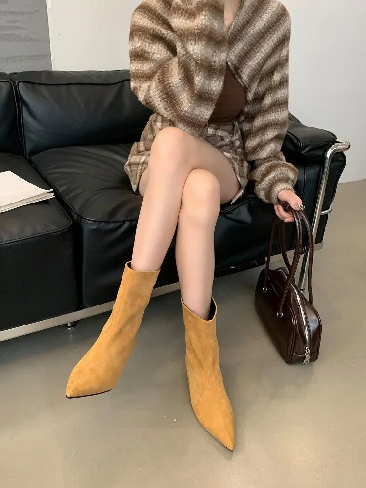 Eilyken Vintage Pointed Toe Women Ankle Boots Designer Thin Low Heel Shoes Modern Short Botas Autumn Winter Zapatos De Mujer