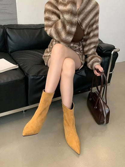 Eilyken Vintage Pointed Toe Women Ankle Boots Designer Thin Low Heel Shoes Modern Short Botas Autumn Winter Zapatos De Mujer