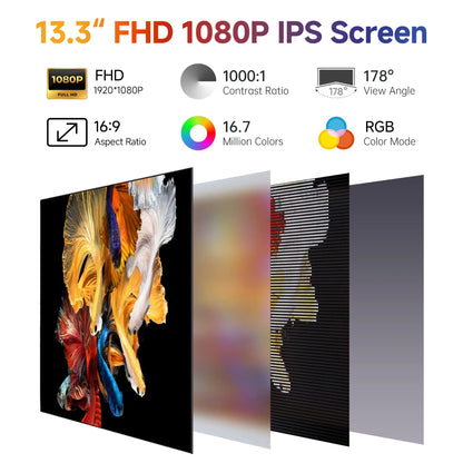 13.3inch Portable Monitor - FHD Laptop Second Expansion Screen For Switch/Phone/Tablet,USB-C HDMI-Compatible,Rotatable Display