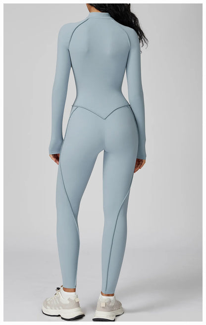 Yoga Bodysuit Long Sleeved Women's Tracksuits Gym Zipper Jumpsuits Sports Workout High-intensity Fitness One-piece Tights Suit