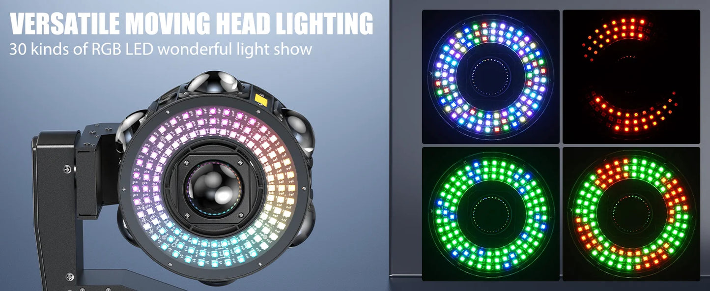 160W LED Moving Head Light Beam RGBW 360°Rotation Stage Effect Lighting Projector DMX512 Sound Control for Disco Party Concert