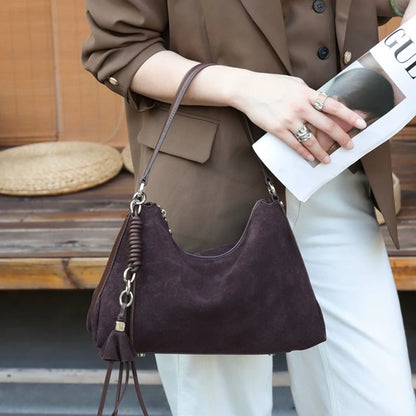 Hifashion Vintage Matte Suede Genuine Leather Underarm Shoulder Bags For Women 2025 Luxury Designer Hobo Tote Ladies Handbags