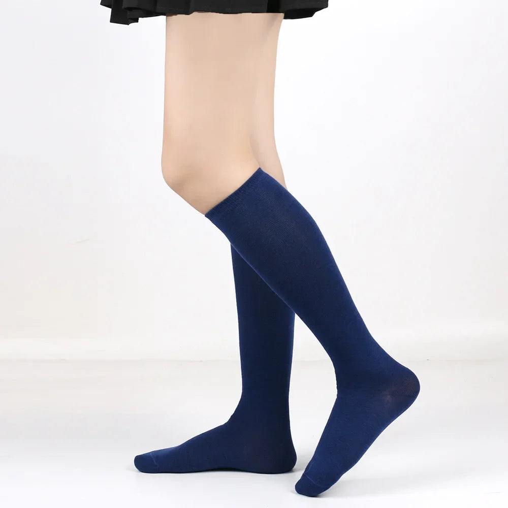 Middle Tube Sock Women Striped Knee High Ladies Japanese Harajuku College Style Cotton Summer Calf Sock Black White Female Gift
