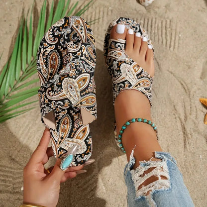Women Slippers Bohemian Flower Pattern Sandals Casual Lightweight Shoes Flip Flops Fashion Big Size Slippers Home Slides Women