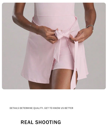 FUBEIKE New Fake Two-Piece Anti-Exposure Tight-Fitting Sports Dress Slimming Strap Casual Fitness Back Yoga Tennis Dress