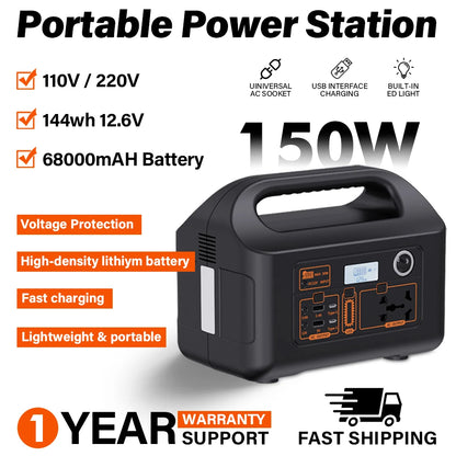 150W Portable Power Station Power Generator 110V 220V LED Light Emergency Solar Power Bank for Outdoor Camping Travel