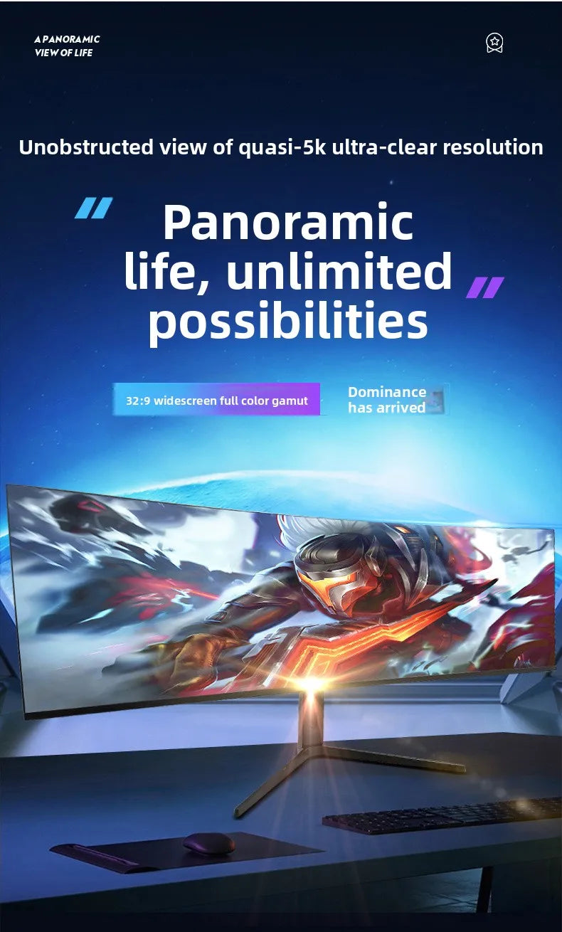 49 Inch Ultrawide Curved Monitor 5K, 32:9 IPS E-Sports Display, 4K 144Hz High Refresh Rate
