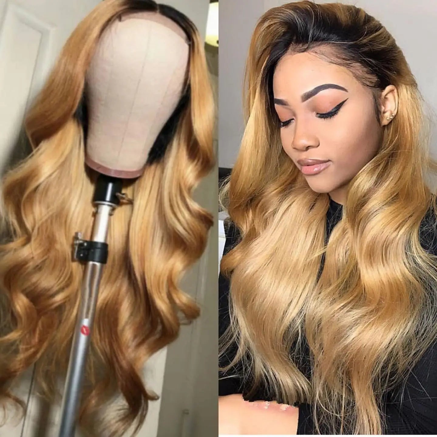 Honey Blonde Lace Front Wig PrePlucked 1B 27 Human Hair Wigs Ombre Body Wave Lace Front Human Hair Wig 180% Raw Bodywave 30 Inch