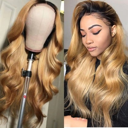 Honey Blonde Lace Front Wig PrePlucked 1B 27 Human Hair Wigs Ombre Body Wave Lace Front Human Hair Wig 180% Raw Bodywave 30 Inch