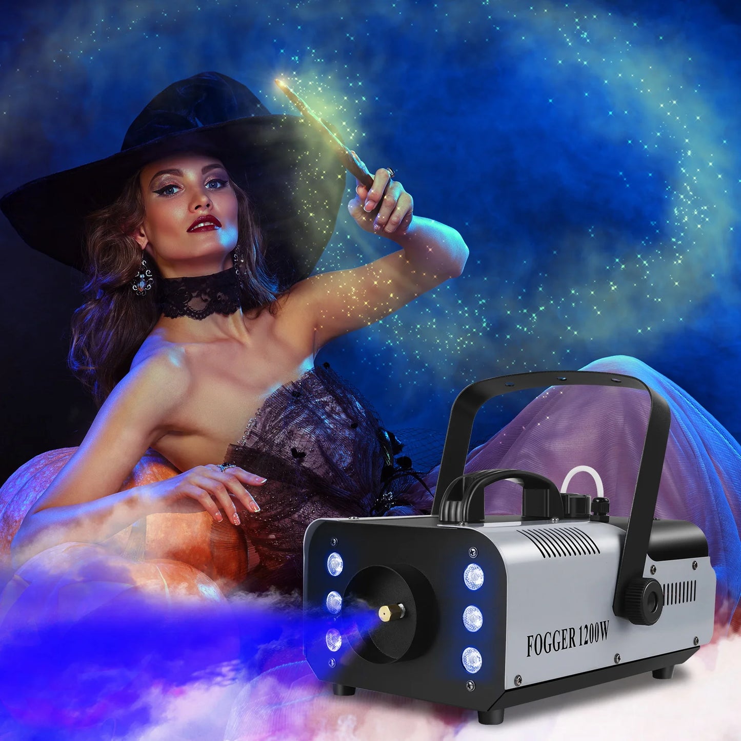 Datewink 1200W Smoke Fog Machine RGB 6LEDs Stage Lighting Effect Haze Generator Remote Control For Party DJ Disco Club Wedding