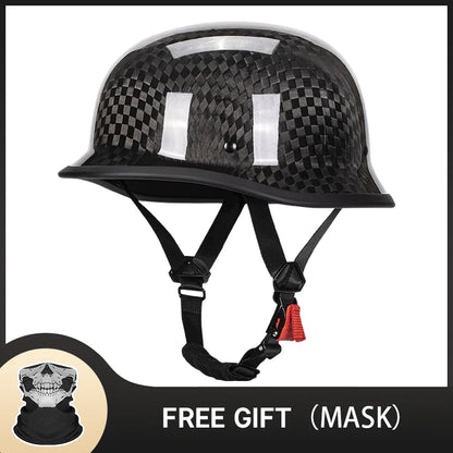 Bright Black Real 3K Carbon Fiber Helmet Retro Men's Motorcycle Helmet German Style Soldier Helmet Retro Cruiser DOT ECE