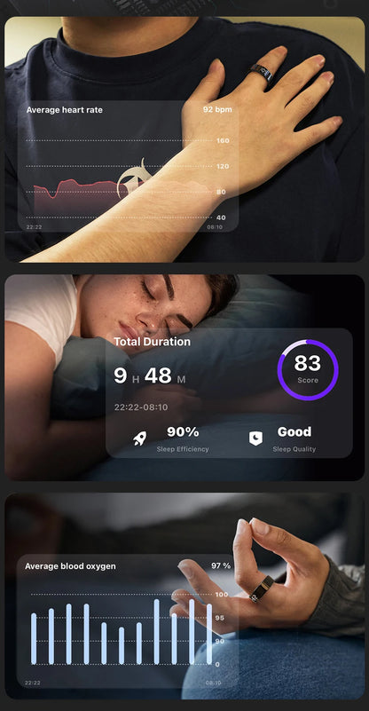 Touch Display Smart Ring R11C with Charging Box-1ATM Waterproof Step Health Tracker 5.2 BLE Heart Rate Blood Oxygen Monitor