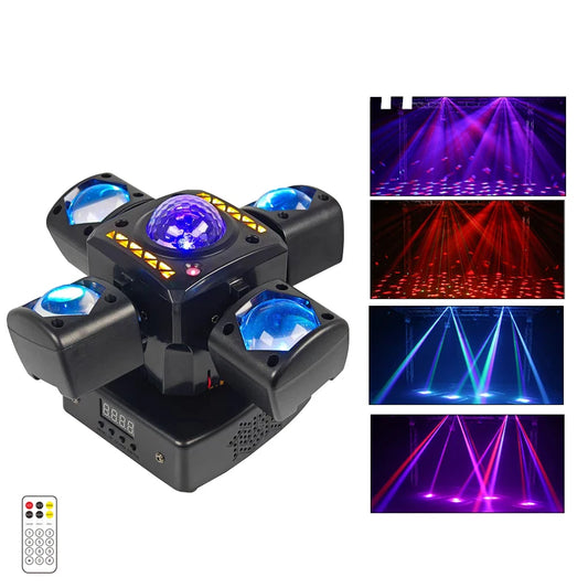 4-Arm Mini Disco Party Light Remote Control 80W LED Beam Moving Head DJ Light DMX Strobe Stage Effect For Club Wedding Events