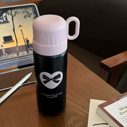 500ml Cartoon Stainless Steel Portable Thermos Cup,Cute Student Water Cup,Outdoor One Cover Dual-use Cup Vacuum Insulated Bottle