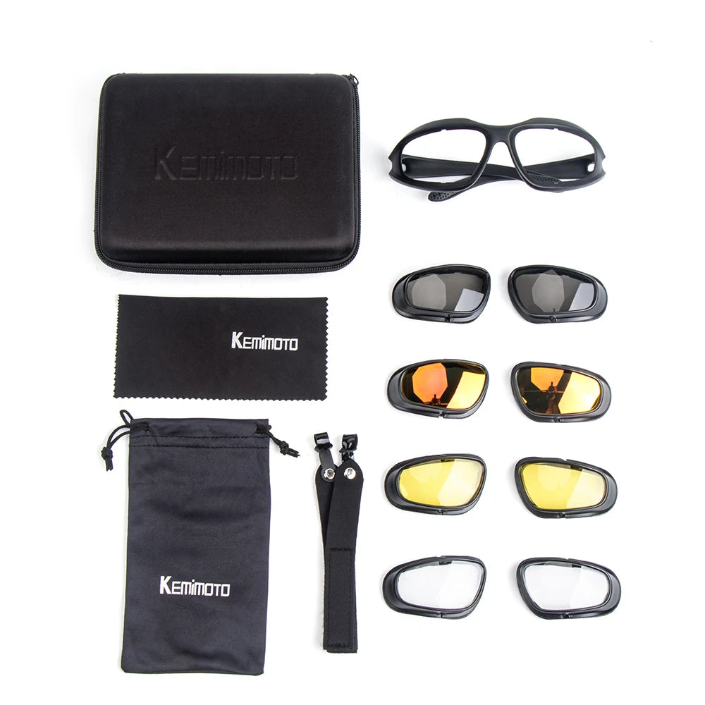 KEMiMOTO Motorcycle Glasses UV400 Polarized Sunglasses For Shooting Eye Protection Windproof Moto Goggles Antifog For Cycling